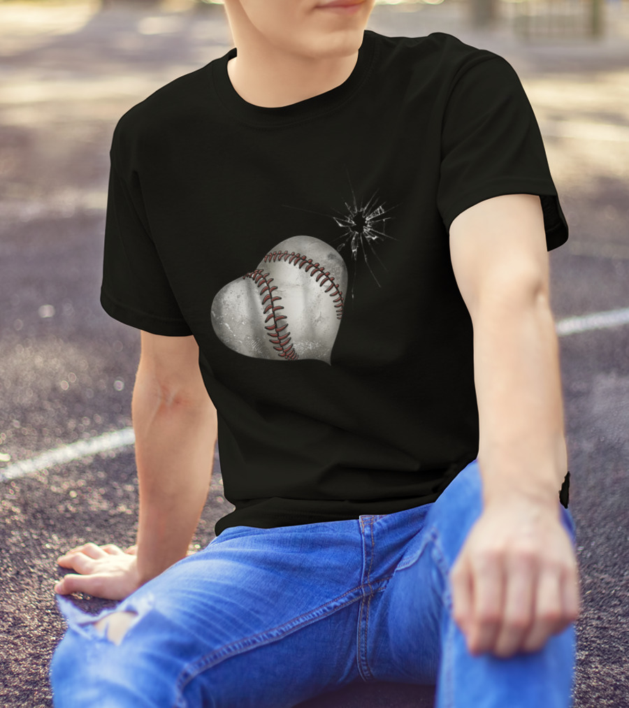 Baseball Heart Crack Funny Cute Love T-Shirt