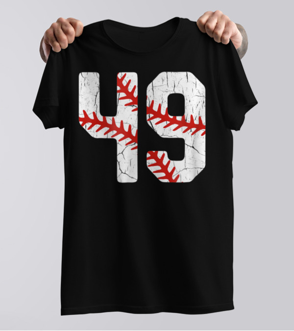 Baseball Player Jersey Number 49 Red Stitching T-Shirt