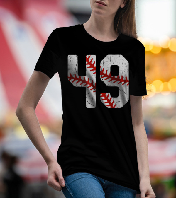 Baseball Player Jersey Number 49 Red Stitching T-Shirt