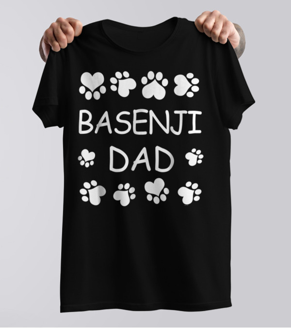Basenji Dad Paw Print Heart Pattern Christmas Birthday Gift T-Shirt