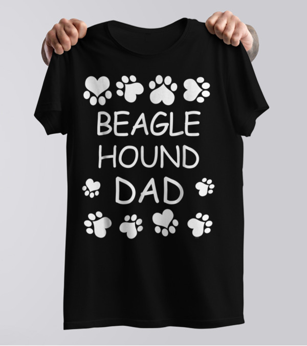 Beagle Hound Dad Paw Print Hearts Christmas Birthday T-Shirt