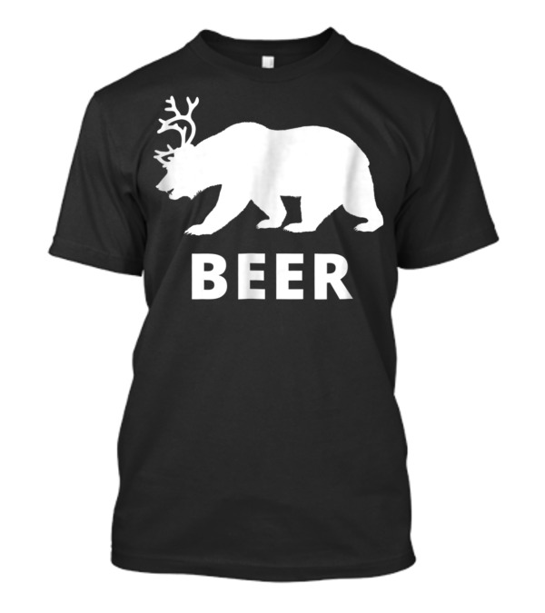 Beer Bear Antler Silhouette Funny Dad Hunter T-Shirt