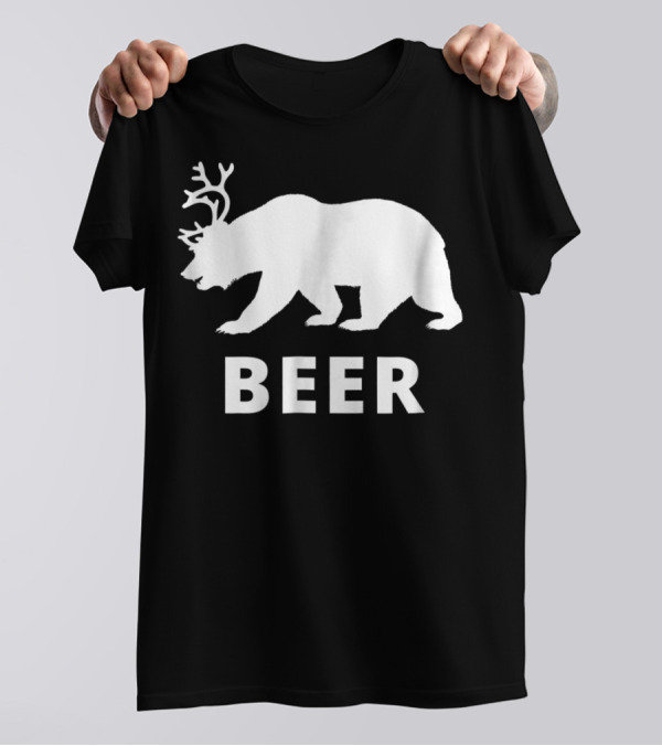 Beer Bear Antler Silhouette Funny Dad Hunter T-Shirt