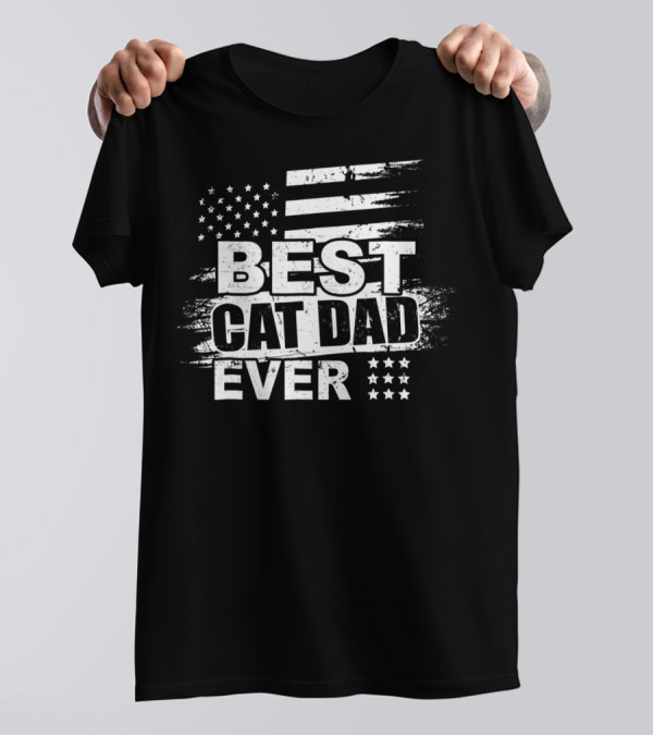 Best Cat Dad Ever American Flag Stars Stripes T-Shirt
