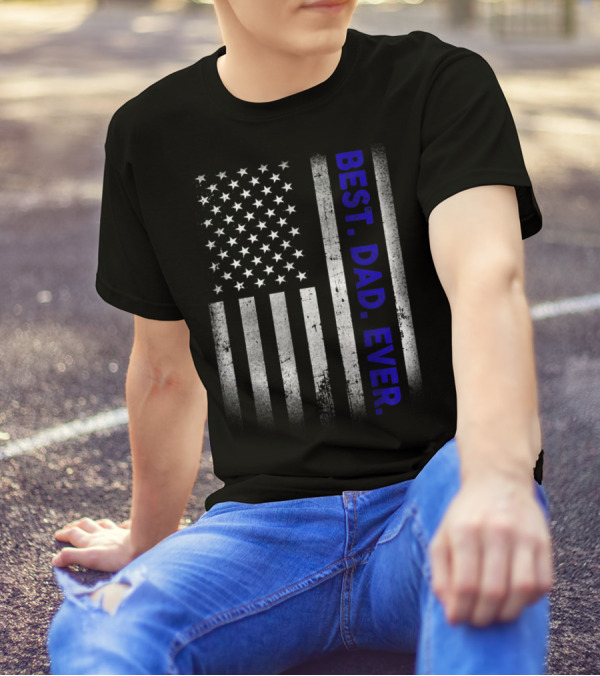 Best Dad Ever American Flag Thin Blue Line Police 14 T-Shirt
