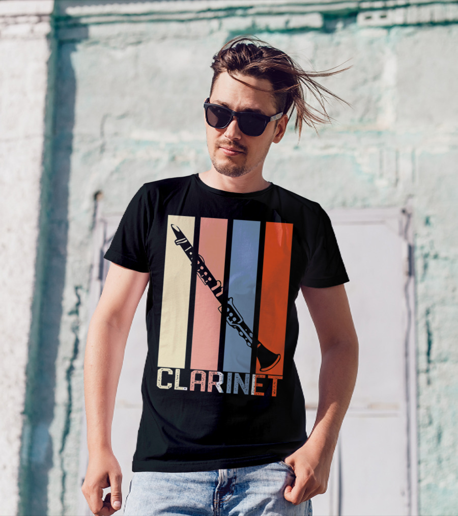 Clarinet Marching Band Dad High School Retro Instrument Stripes T-Shirt