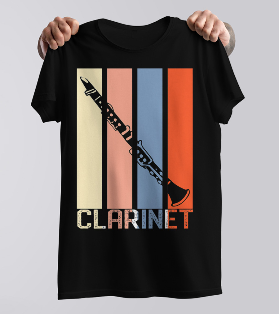 Clarinet Marching Band Dad High School Retro Instrument Stripes T-Shirt