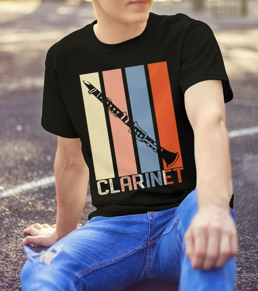 Clarinet Marching Band Dad High School Retro Instrument Stripes T-Shirt