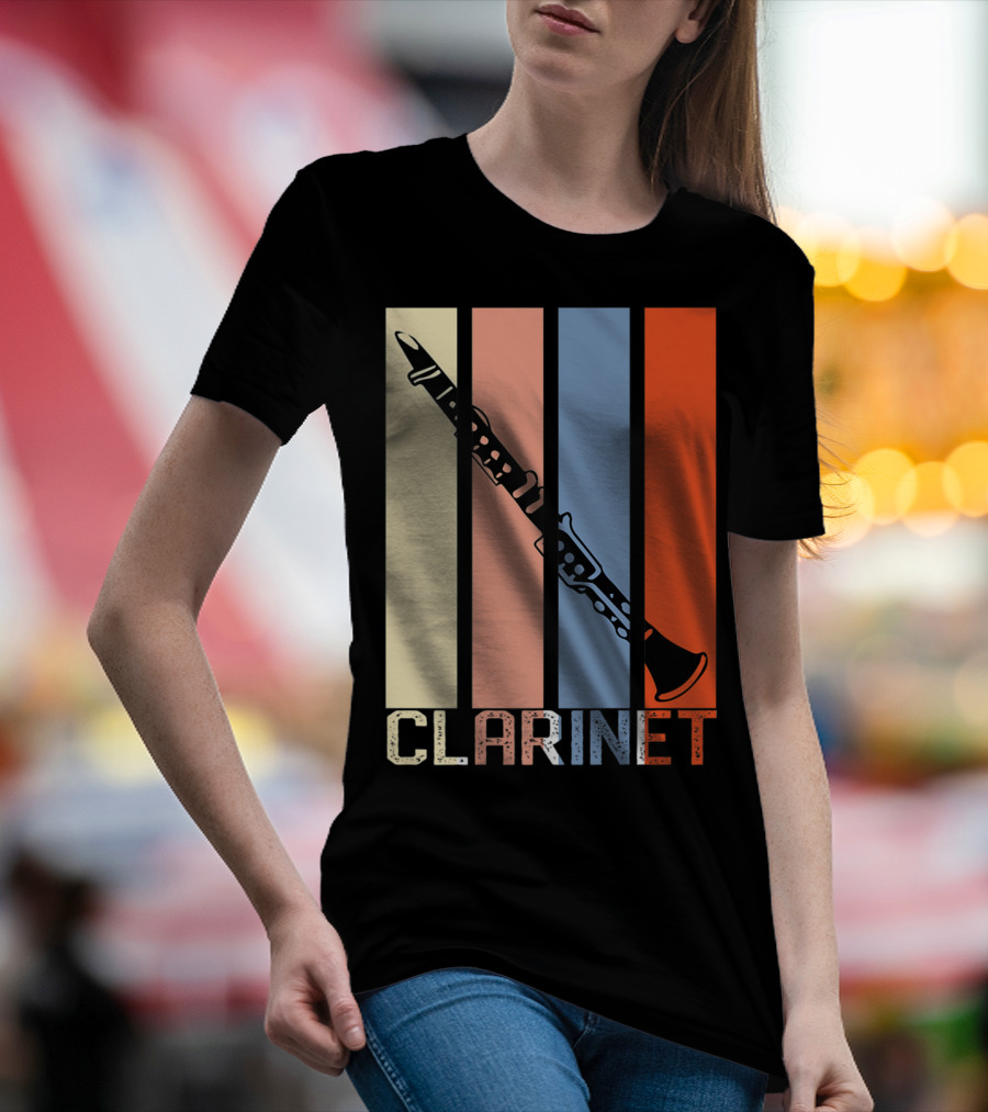 Clarinet Marching Band Dad High School Retro Instrument Stripes T-Shirt