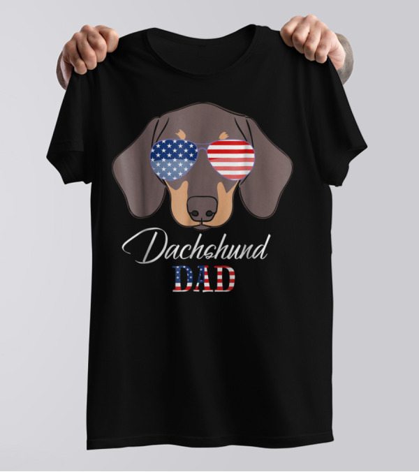 Dachshund Dad American Flag Sunglasses 4th Of July T-Shirt