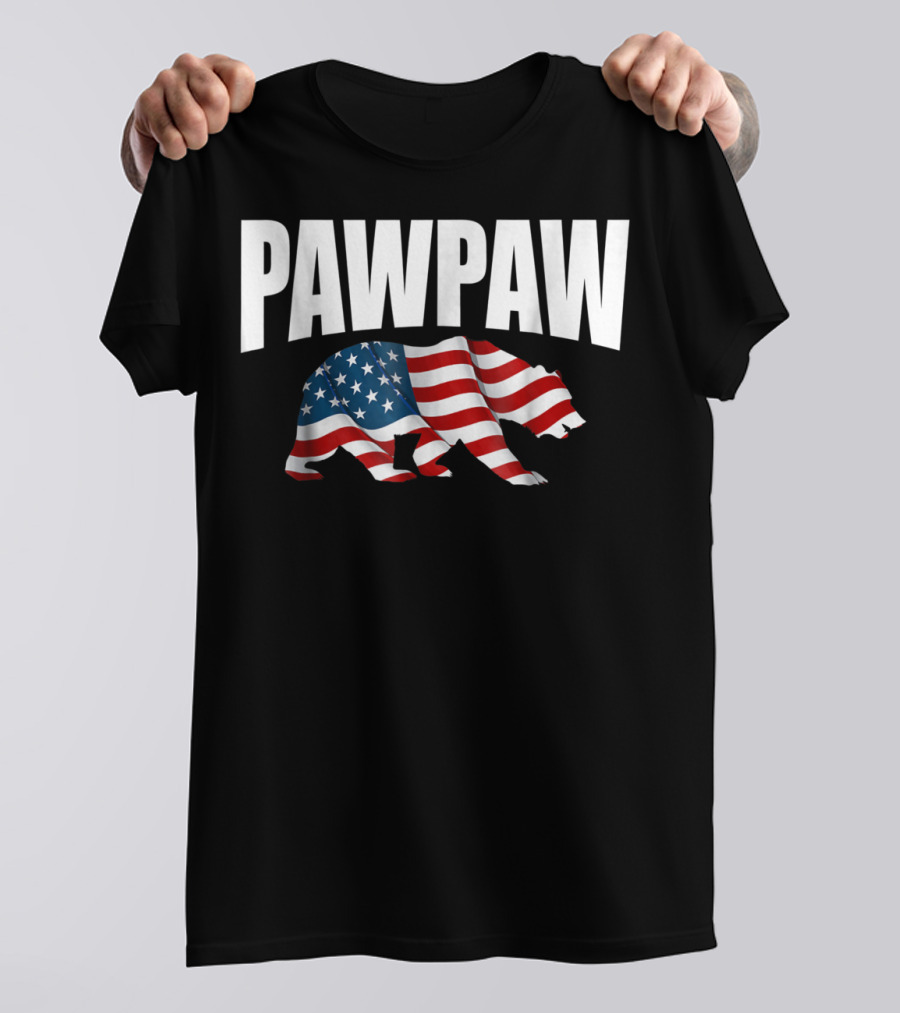 Pawpaw Bear USA Flag Dad Grandpa 4th Of July T-Shirt
