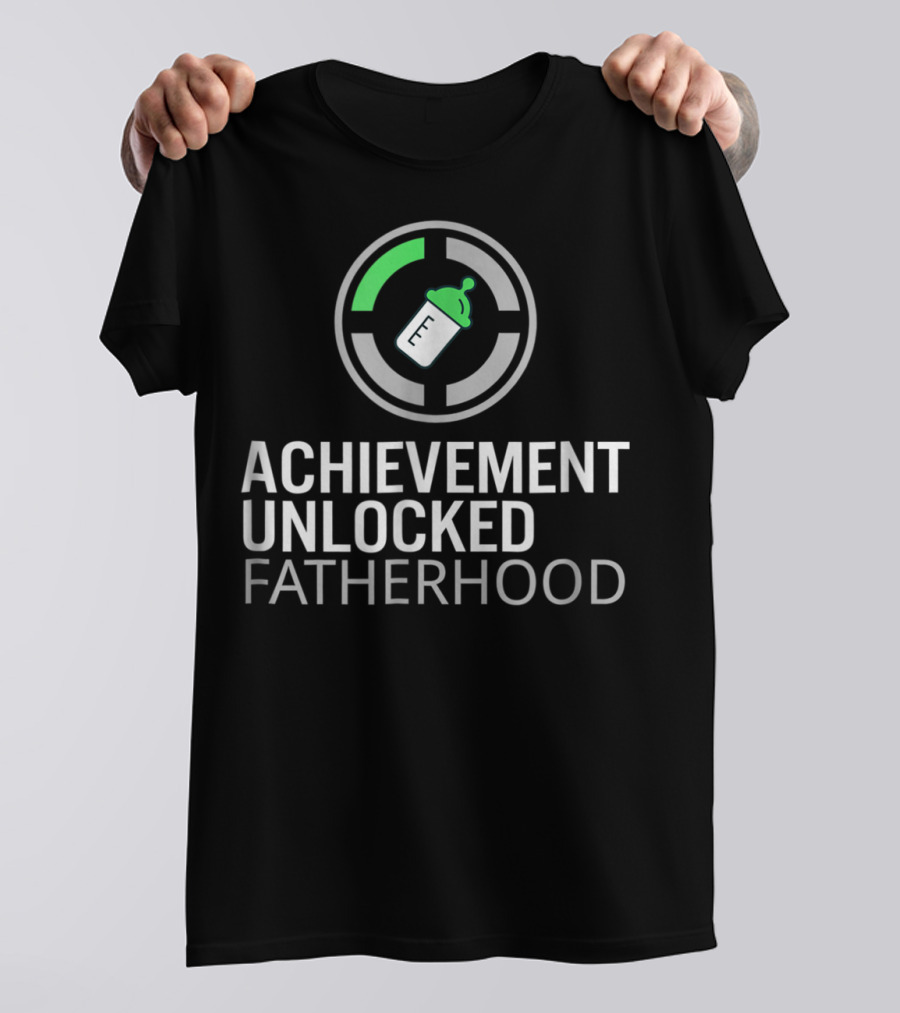 Achievement Unlocked Fatherhood Baby Bottle Gaming Symbol Dad T-Shirt