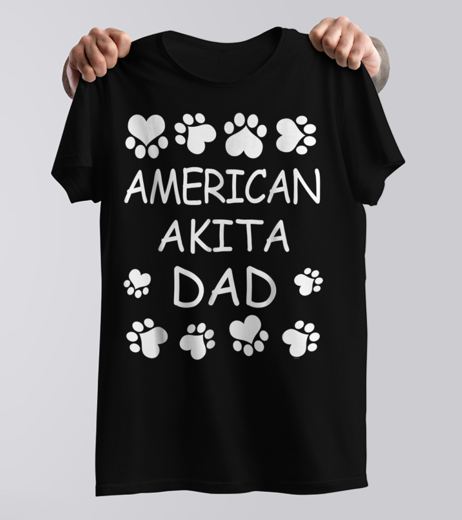 American Akita Dad Heart And Paws Design For Christmas Birthday T-Shirt