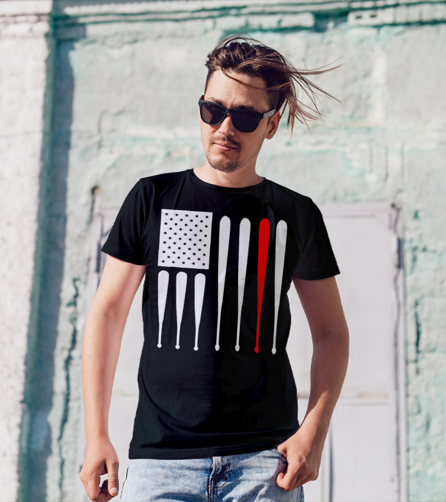 American Flag Baseball Dad Husband Patriotic Baseball Bats T-Shirt