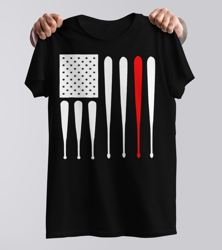 American Flag Baseball Dad Husband Patriotic Baseball Bats T-Shirt