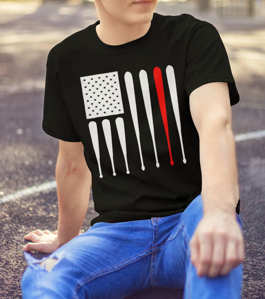 American Flag Baseball Dad Husband Patriotic Baseball Bats T-Shirt