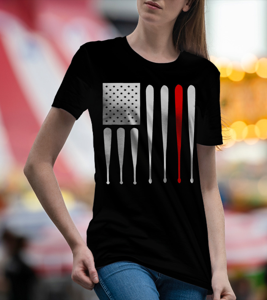 American Flag Baseball Dad Husband Patriotic Baseball Bats T-Shirt