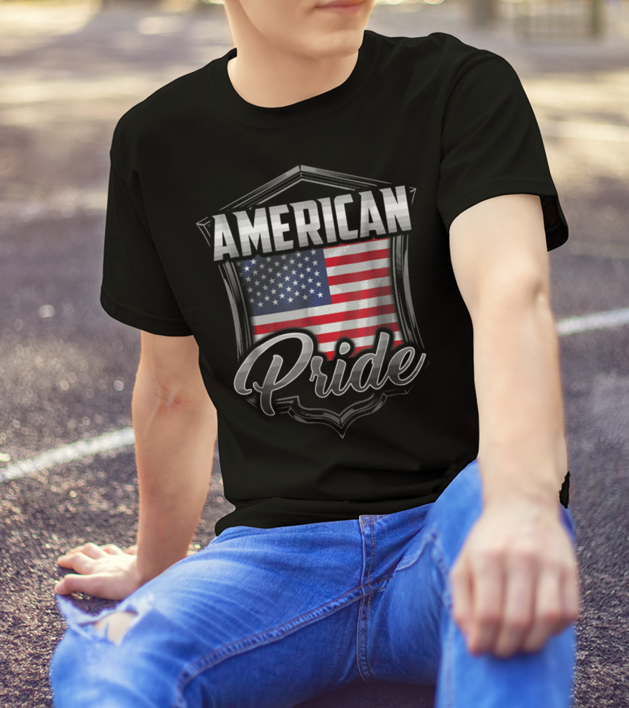 American Pride Dad Family Heritage Roots USA Flag Badge T-Shirt