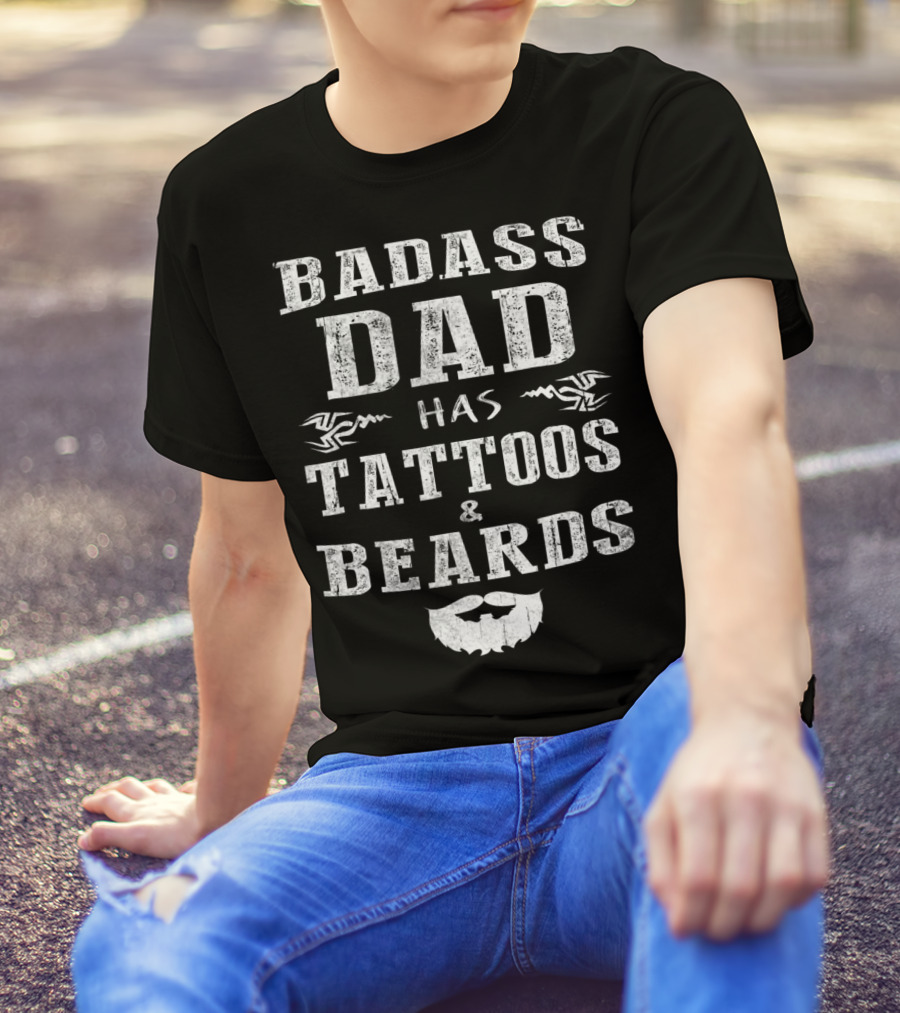 Badass Dad Has Tattoos And Beards Tribal Beard Graphic 20 T-Shirt