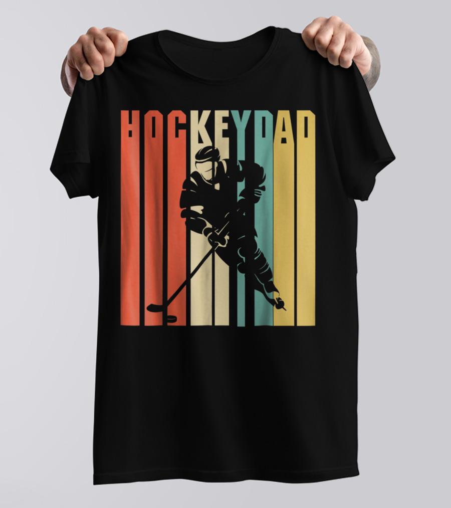 Classic Vintage Hockey Dad Player Silhouette Retro Stripes T-Shirt