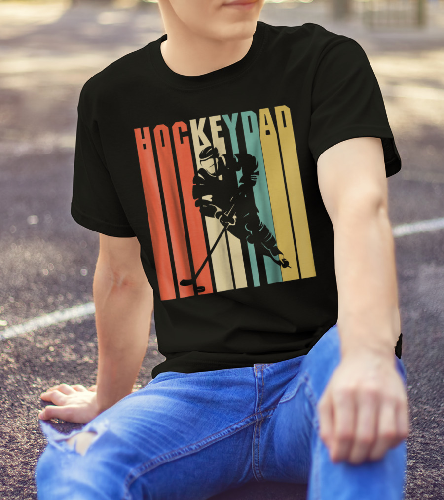 Classic Vintage Hockey Dad Player Silhouette Retro Stripes T-Shirt