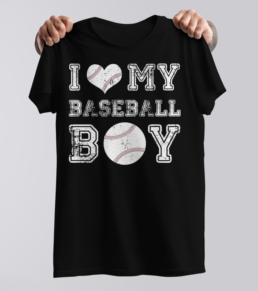 I Love My Baseball Boy Heart Baseball T-Shirt