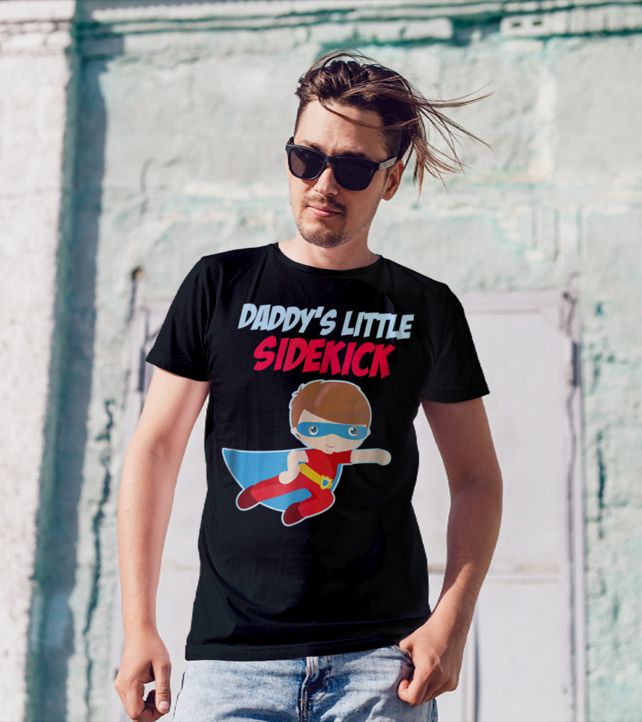 DADDYS LITTLE SIDEKICK Boys Cute Kid Dad Superhero Cape T-Shirt