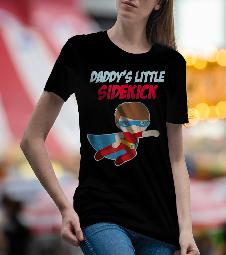 DADDYS LITTLE SIDEKICK Boys Cute Kid Dad Superhero Cape T-Shirt