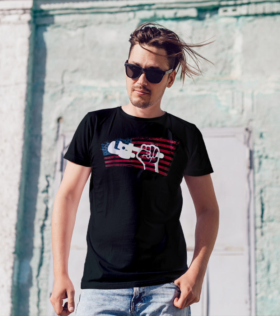 American Flag Plumber Dad Wrench Fist T-Shirt