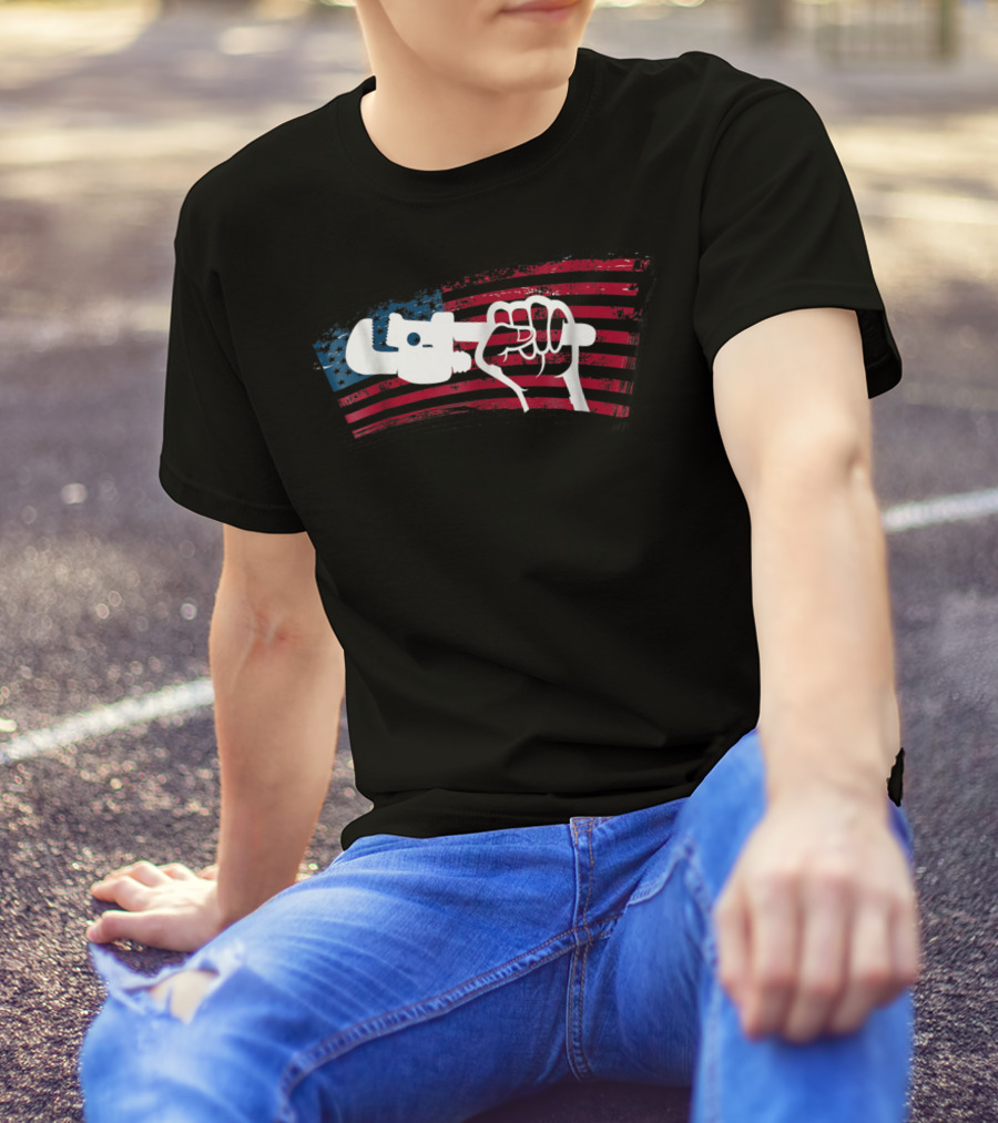 American Flag Plumber Dad Wrench Fist T-Shirt