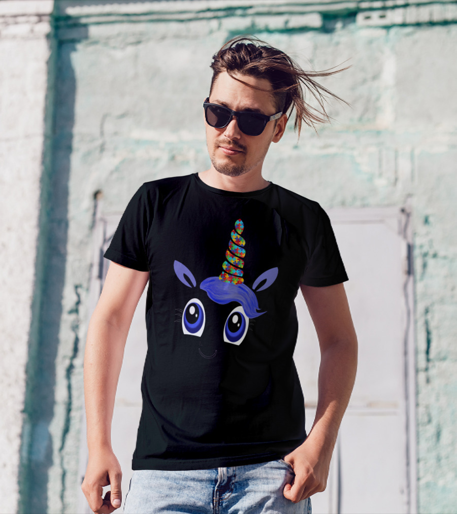 Autism Awareness Unicorn Puzzle Horn Support Grandma86 T-Shirt