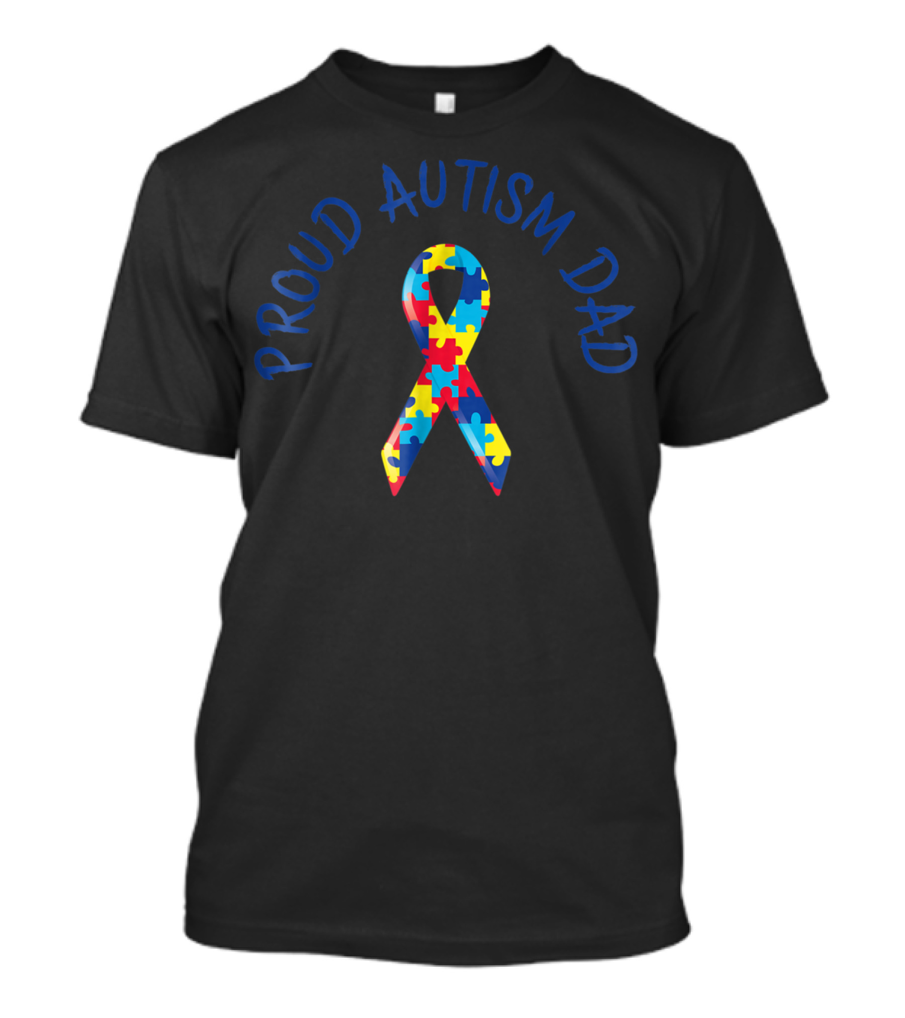 Proud Autism Dad Puzzle Ribbon Tee Men Grandpa Papa Support T-Shirt