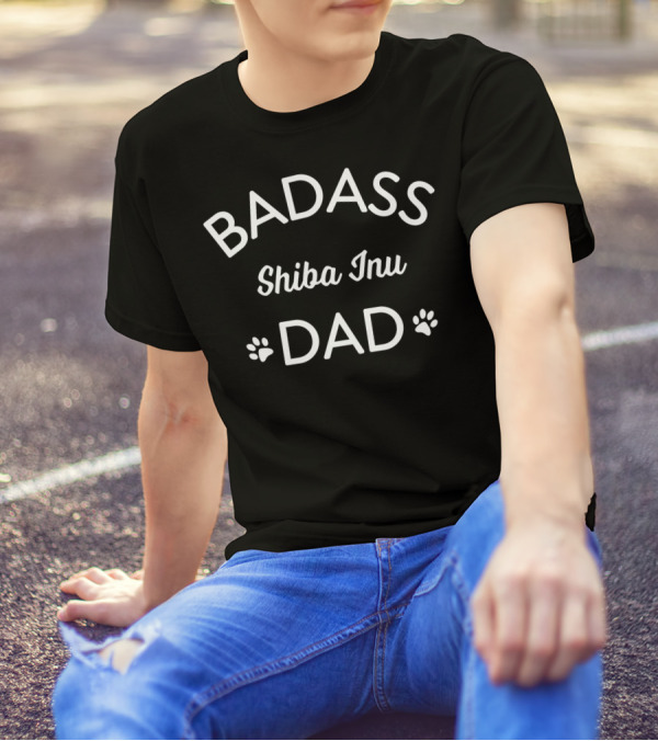 BADASS SHIBA INU DAD WITH PAW PRINTS T-Shirt