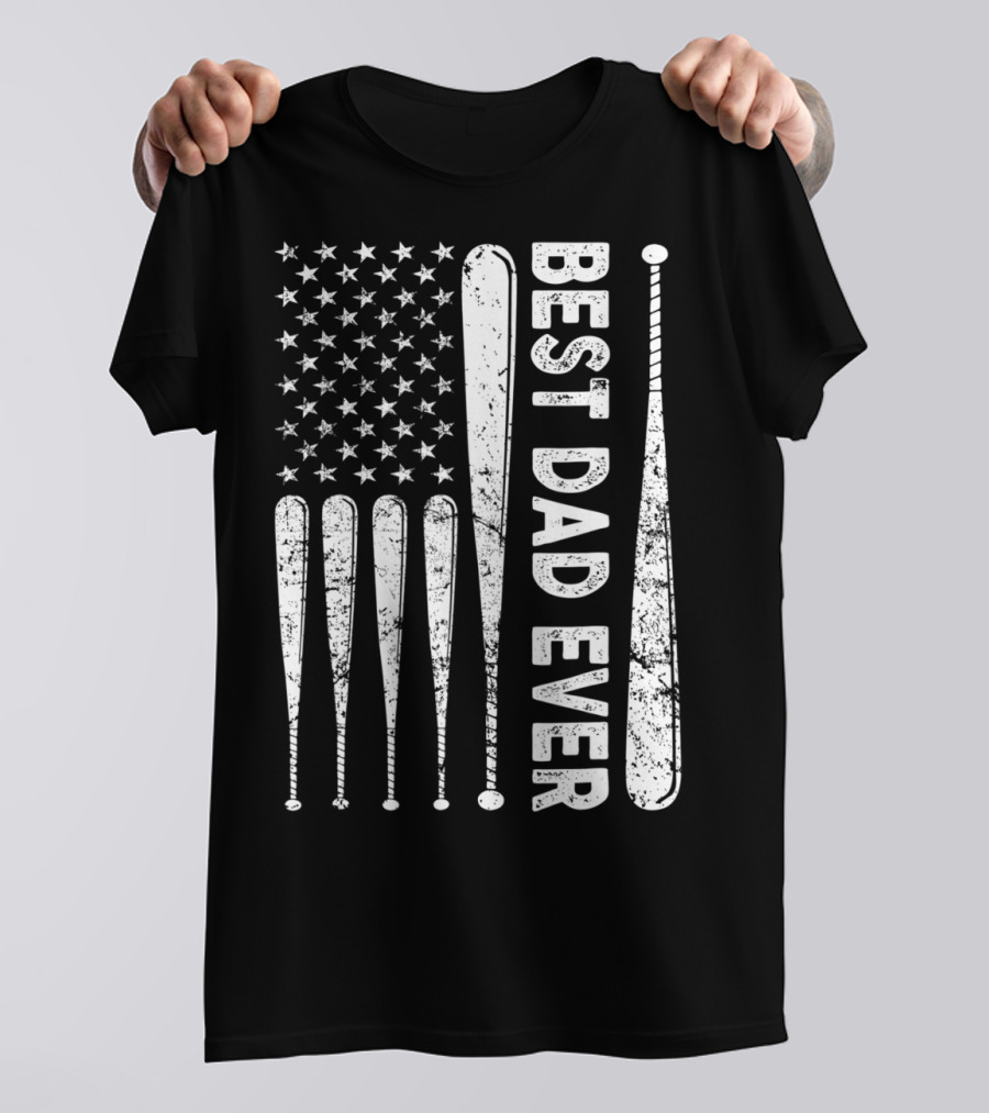 Best Dad Ever American Flag Baseball SoftballUSA T-Shirt