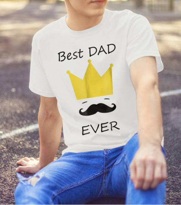Best Dad Ever Yellow Crown Mustache T-Shirt