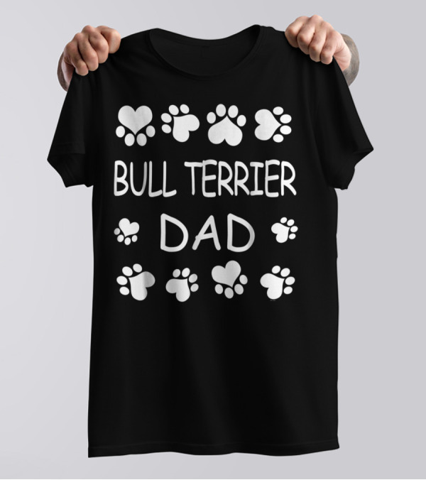 Bull Terrier Dad Paw Prints Heart Lovers For Christmas Birthday T-Shirt