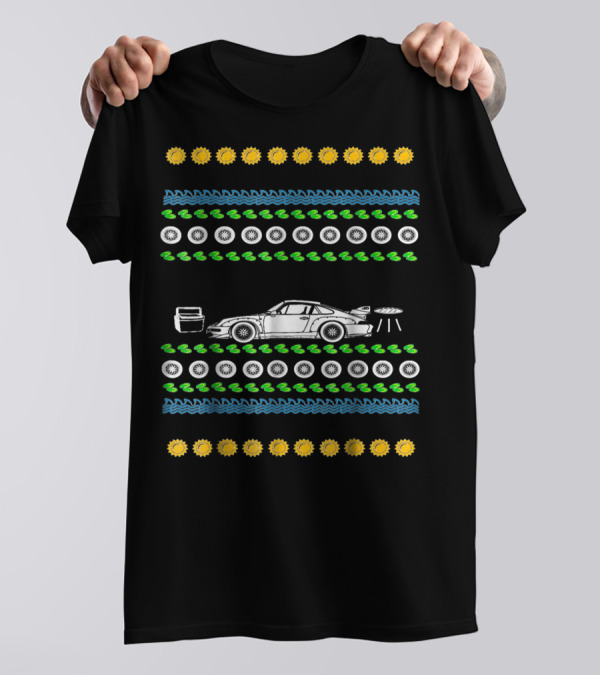 Car Ugly Christmas Race Track Dad Summer Tire Sun Duck Icons T-Shirt