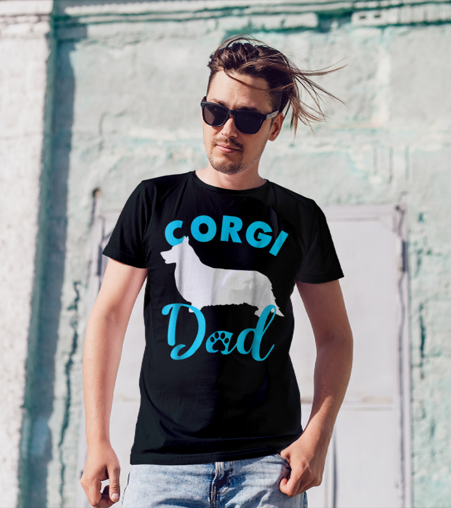 Corgi Dad With Silhouette And Paw Print Accents T-Shirt