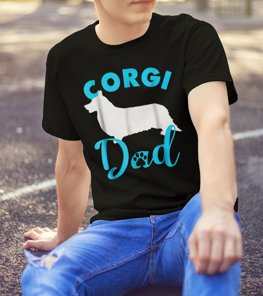 Corgi Dad With Silhouette And Paw Print Accents T-Shirt