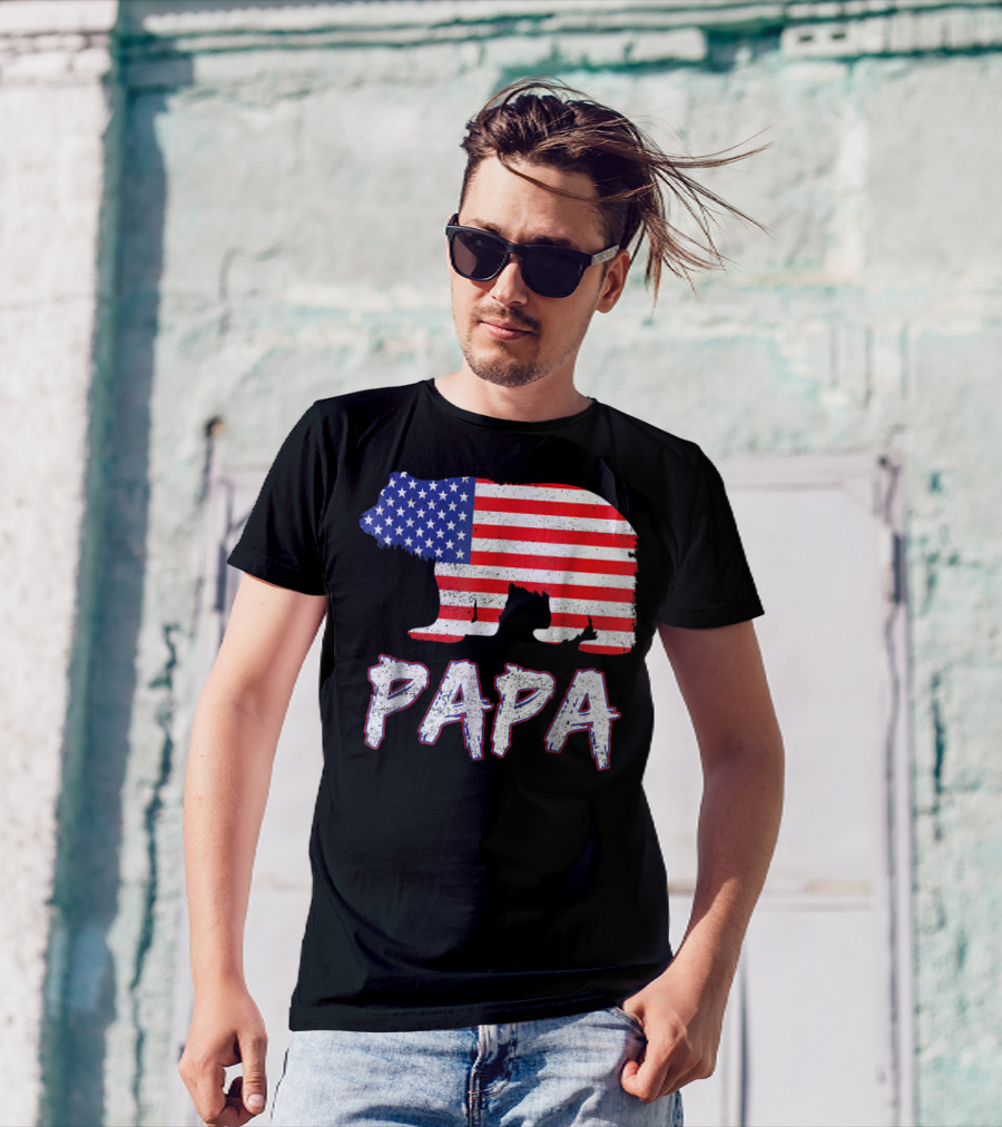 4th Of July USA Flag Papa Bear Dad Grandpa Men T-Shirt