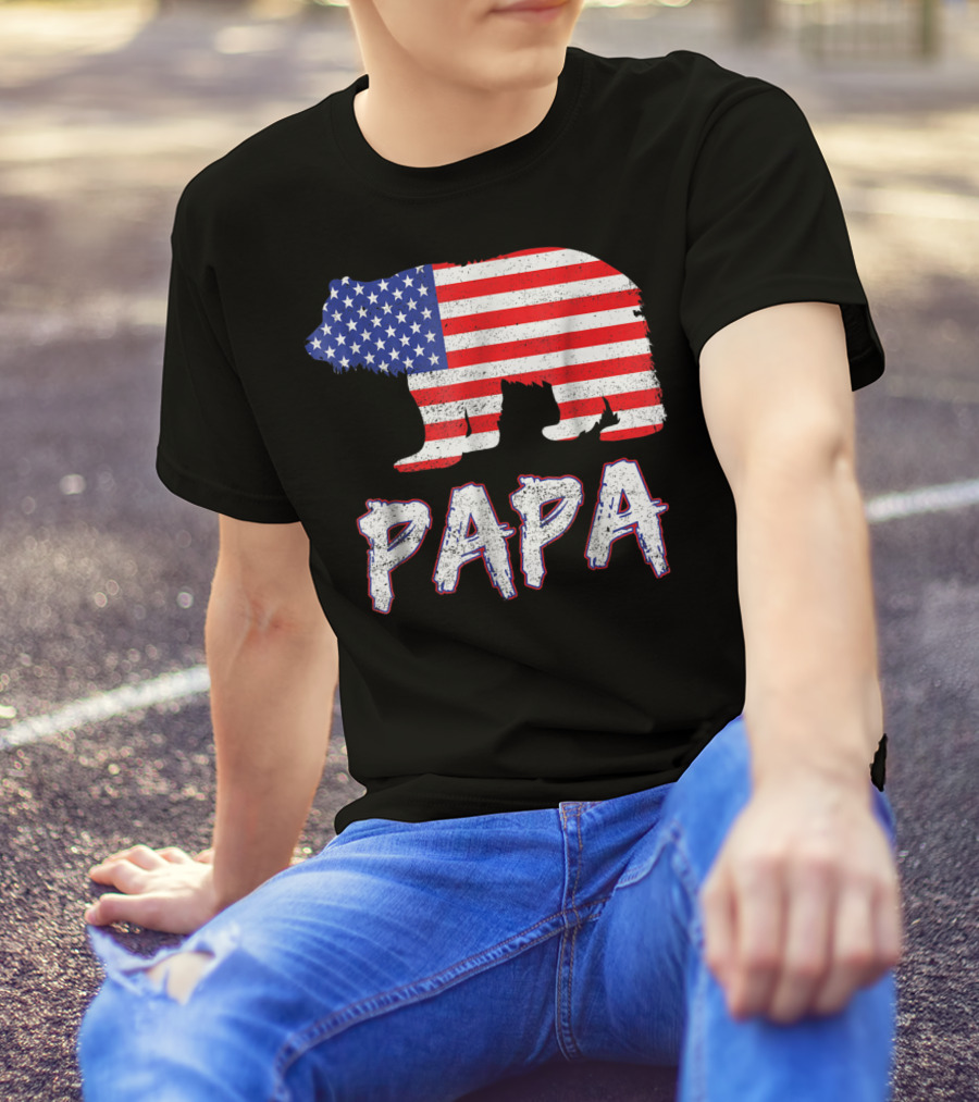 4th Of July USA Flag Papa Bear Dad Grandpa Men T-Shirt
