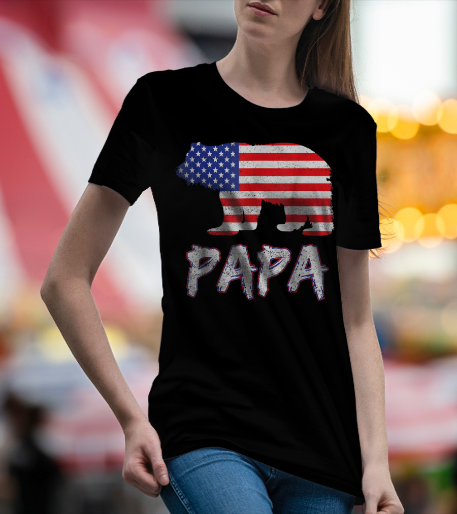 4th Of July USA Flag Papa Bear Dad Grandpa Men T-Shirt