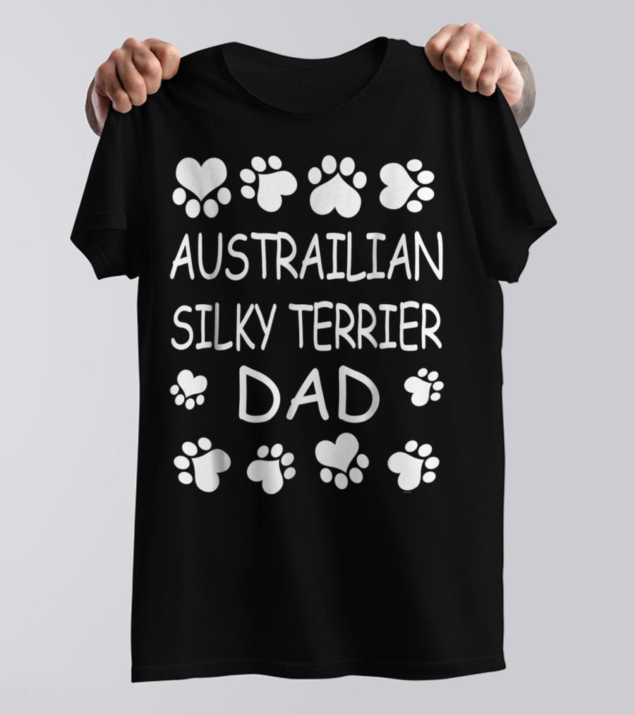 Australian Silky Terrier Dad Paw Lover Hearts T-Shirt