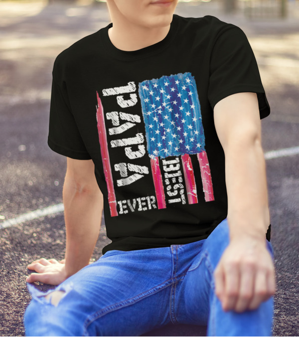 Best Papa Ever Distressed American Flag T-Shirt