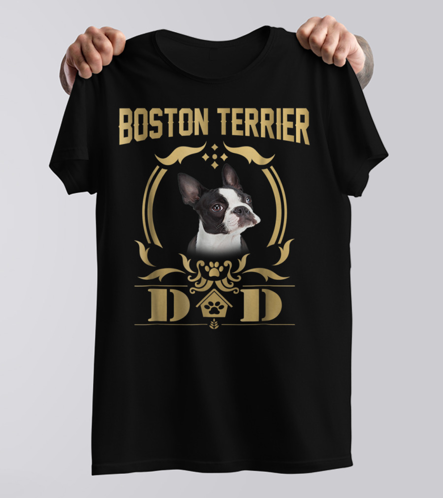 Boston Terrier Dad Pet Lover Gold T-Shirt