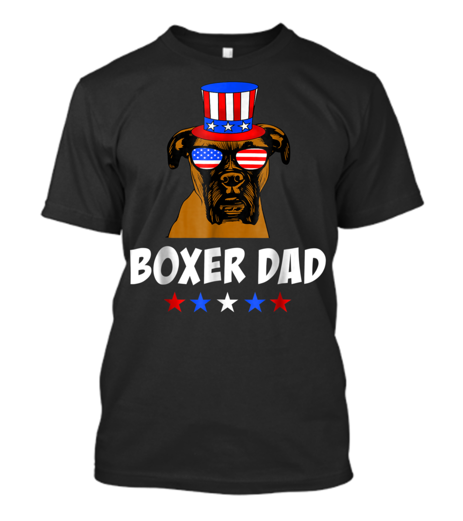 Boxer Dad USA Flag Sunglasses Uncle Sam Hat Stars 4th Of July T-Shirt