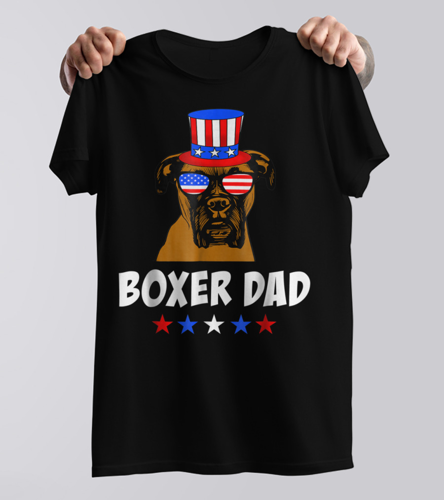Boxer Dad USA Flag Sunglasses Uncle Sam Hat Stars 4th Of July T-Shirt