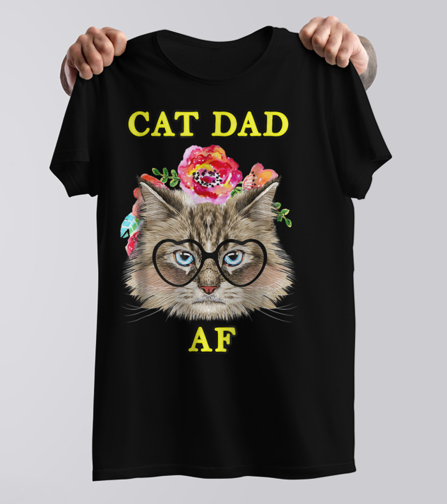 Funny Cat Dad AF With Floral Bouquet And Glasses T-Shirt