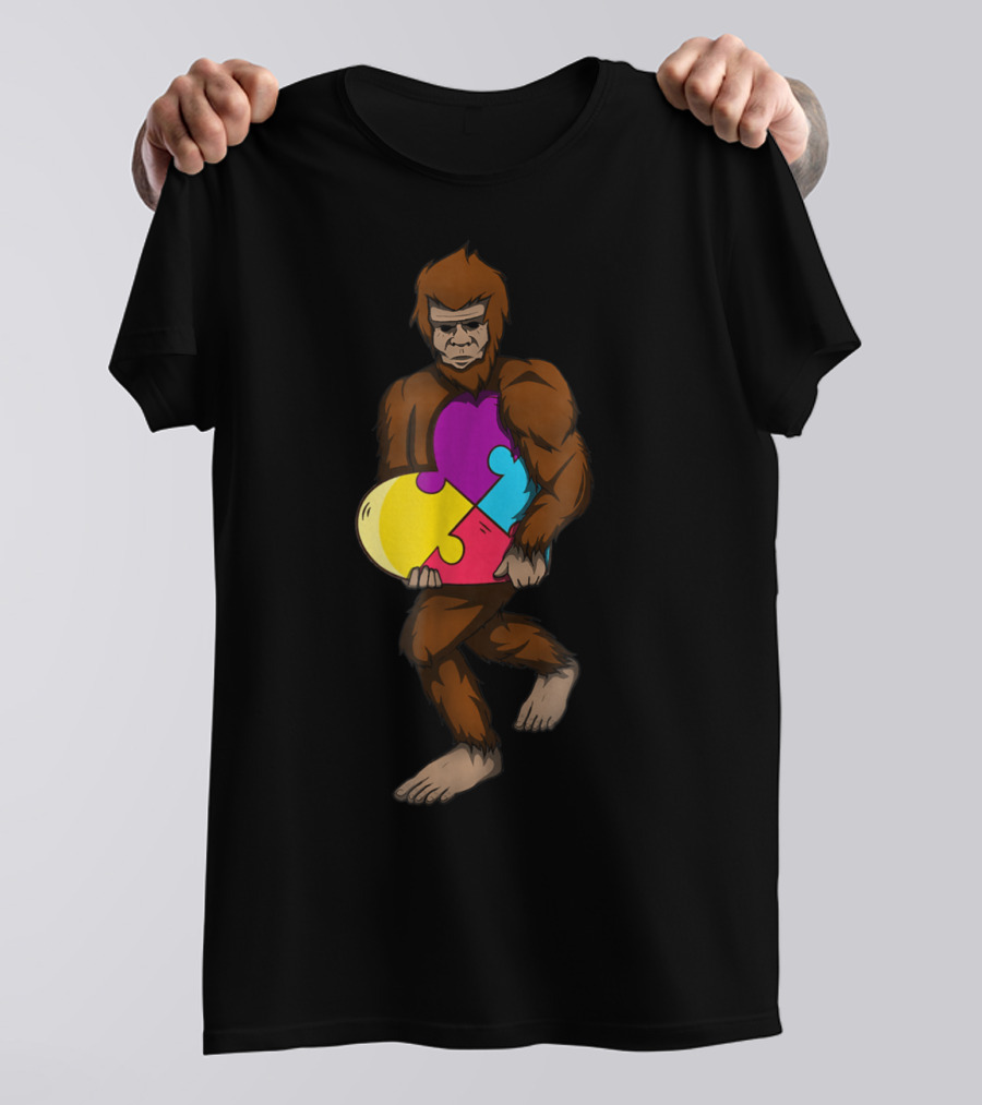 Bigfoot Autism Awareness Puzzle Heart T-Shirt
