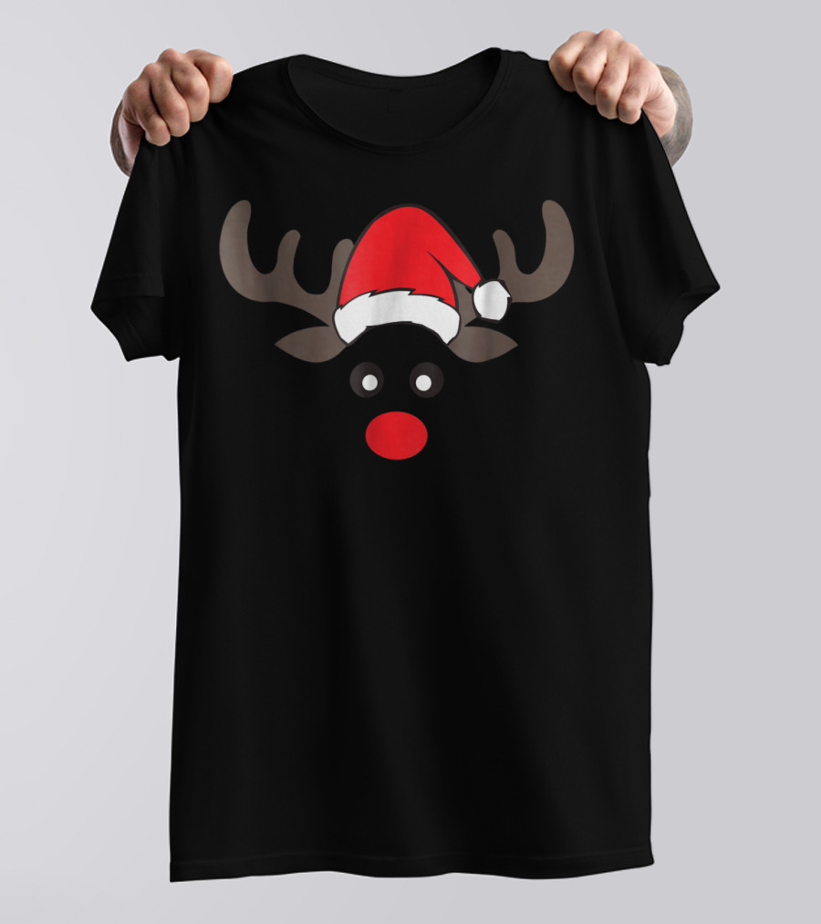 Family Christmas Card Photo Reindeer Dad Boy Men Santa Hat Red Nose T-Shirt